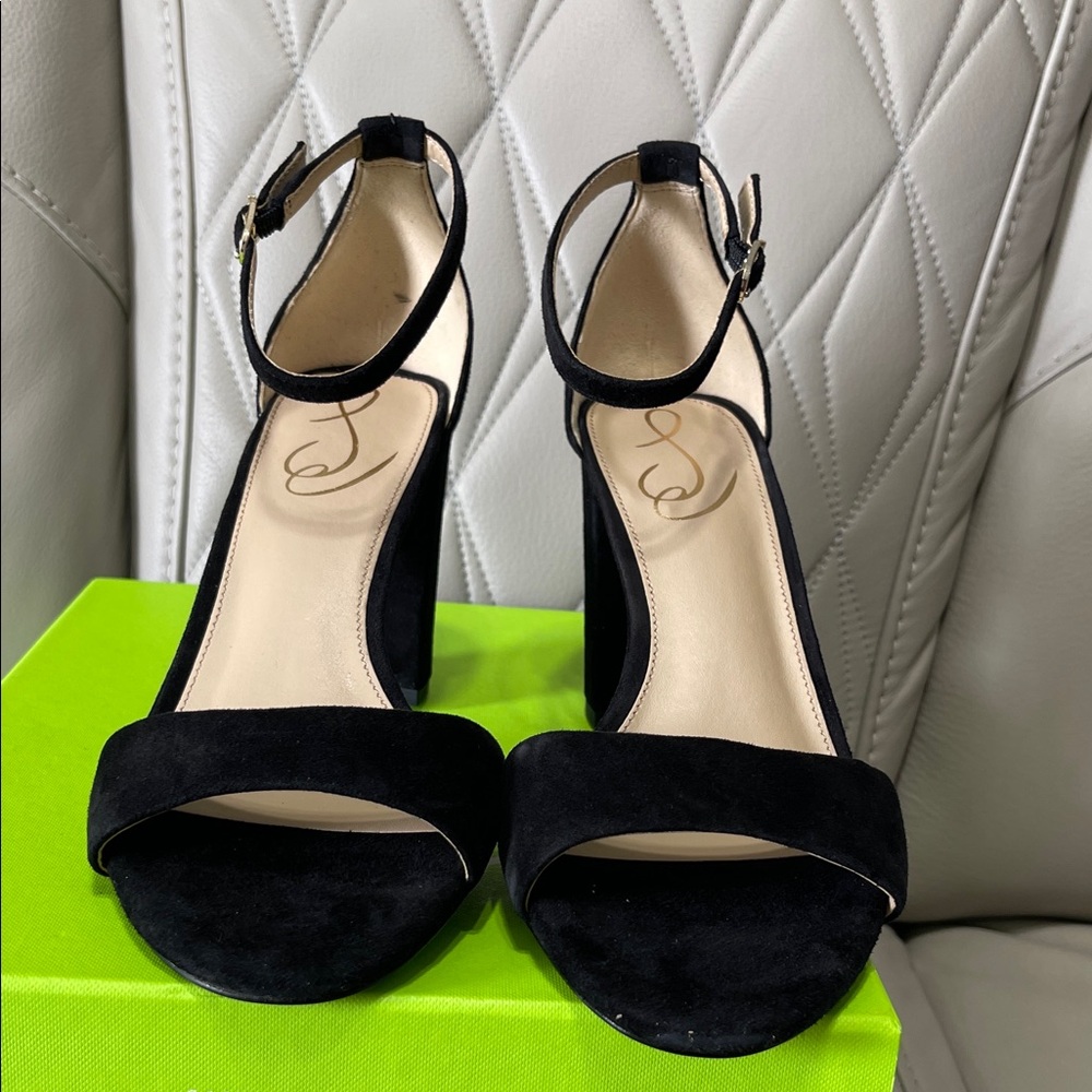 Sam Edelman Robyn Black Suede Ankle-Strap Block Heels - Picture 4 of 9